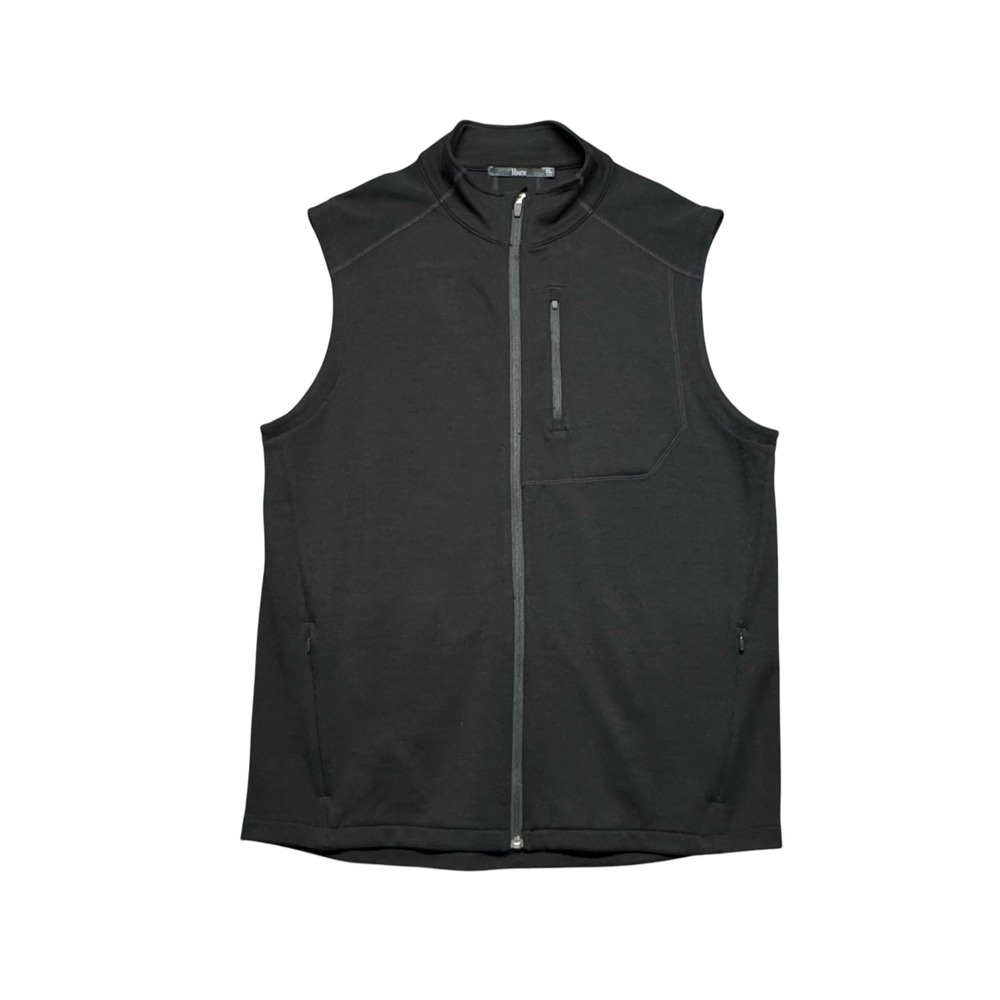 Ibex Shak Vest 100% Merino Wool Mens Sz XL Black Full Zip Outdoor Hiking Trails